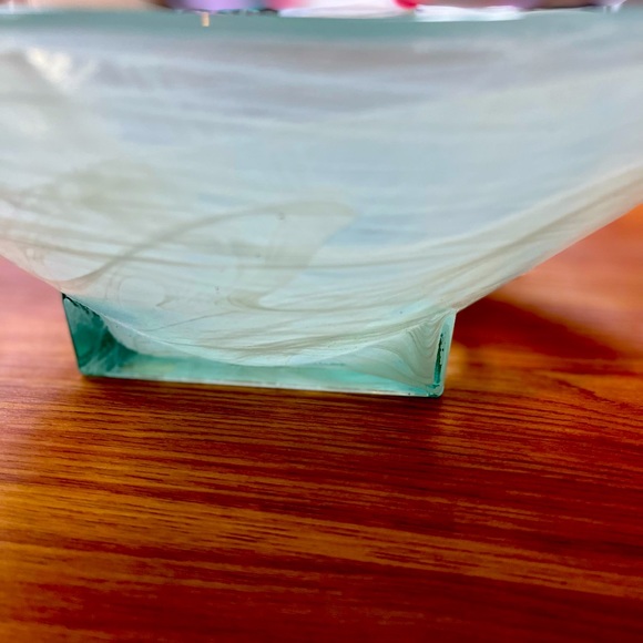 Recycled Art Glass Eco glass Centerpiece Bowl Sea-foam Made In Spain - Picture 15 of 16